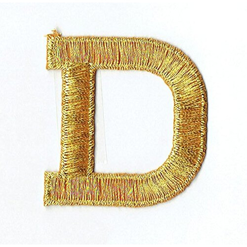 Letra do Alfabeto - D - Cor Ouro - Estilo Bloco de 2 Polegadas - Patch Bordado para Ferro