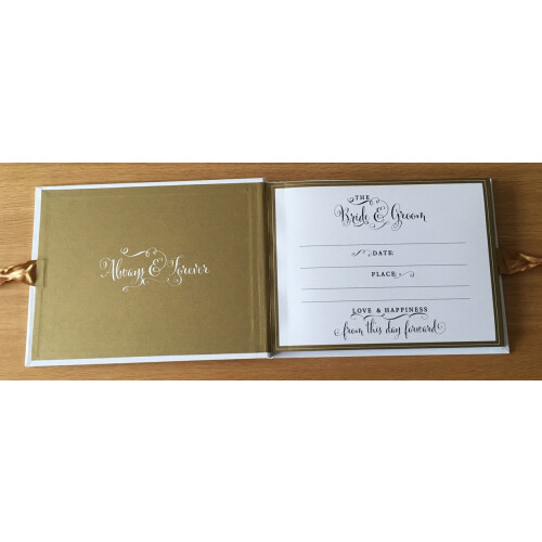 White Wedding Guest Book Gift With Gold Ribbon 1