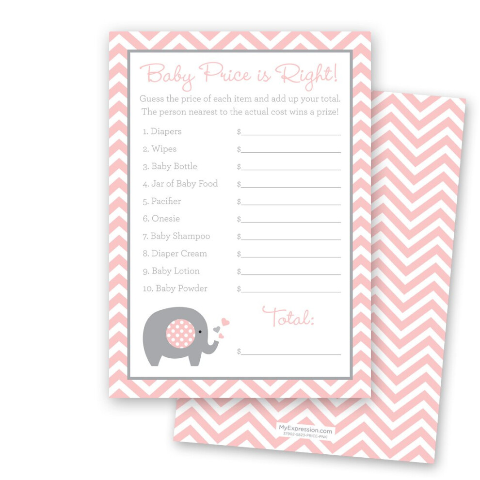 24 Carte Da Gioco Chevron Elephant Baby Shower Price (Rosa)-image