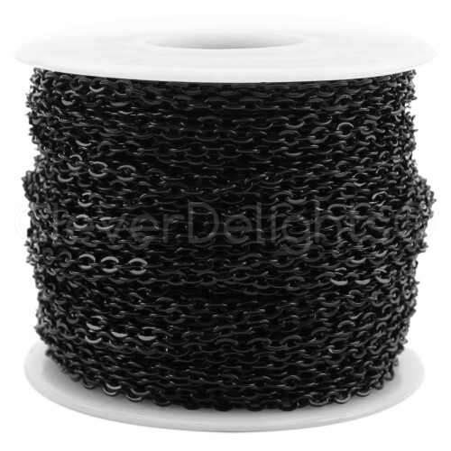 CleverDelights Corrente de Cabo 2x3mm - Cor Preta - 30 Pés