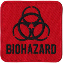 Biohazard - Svart p rd bakgrund - Stryk p broderad eller sy p lapp