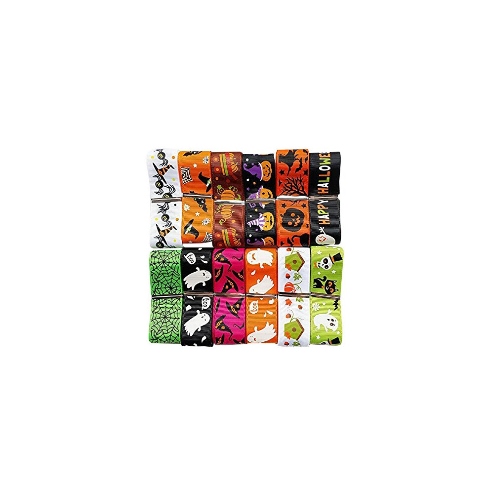 Chenkou Craft 12 Yards 1"""" 25 Mm Halloween-Ripsband, Verschiedene Motive: Zauberer, K?Rbis, Laterne, Geist, Spinne, Totenkopf, Schloss (1"""" (25 M-image