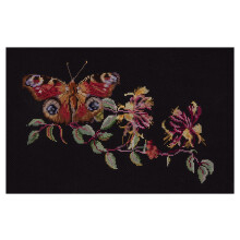 Thea Gouverneur - Counted Cross Stitch Kit - Butterfly-Honeysuckle - Aida Black - 18 Count - Embroidery Kit for Adults - DMC Embroidery Threads a