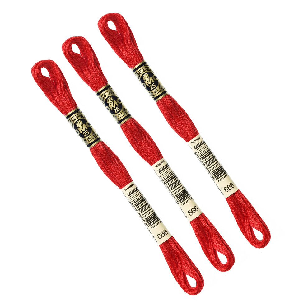 DMC 117AMZ3-666 Amazon 3 Skein Pack Embroidery Floss  Bright Red