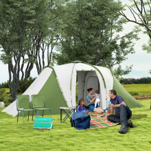 Outsunny 4-6 Man Camping Tent - 2 Bedrooms + Living Room, Green/White, Waterproof 2000mm, Fibreglass Poles, A20-344V00YG
