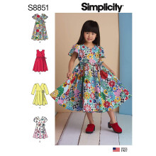 Simplicity Girl's Full Skirt Dress Sym?nstre str. 3-8