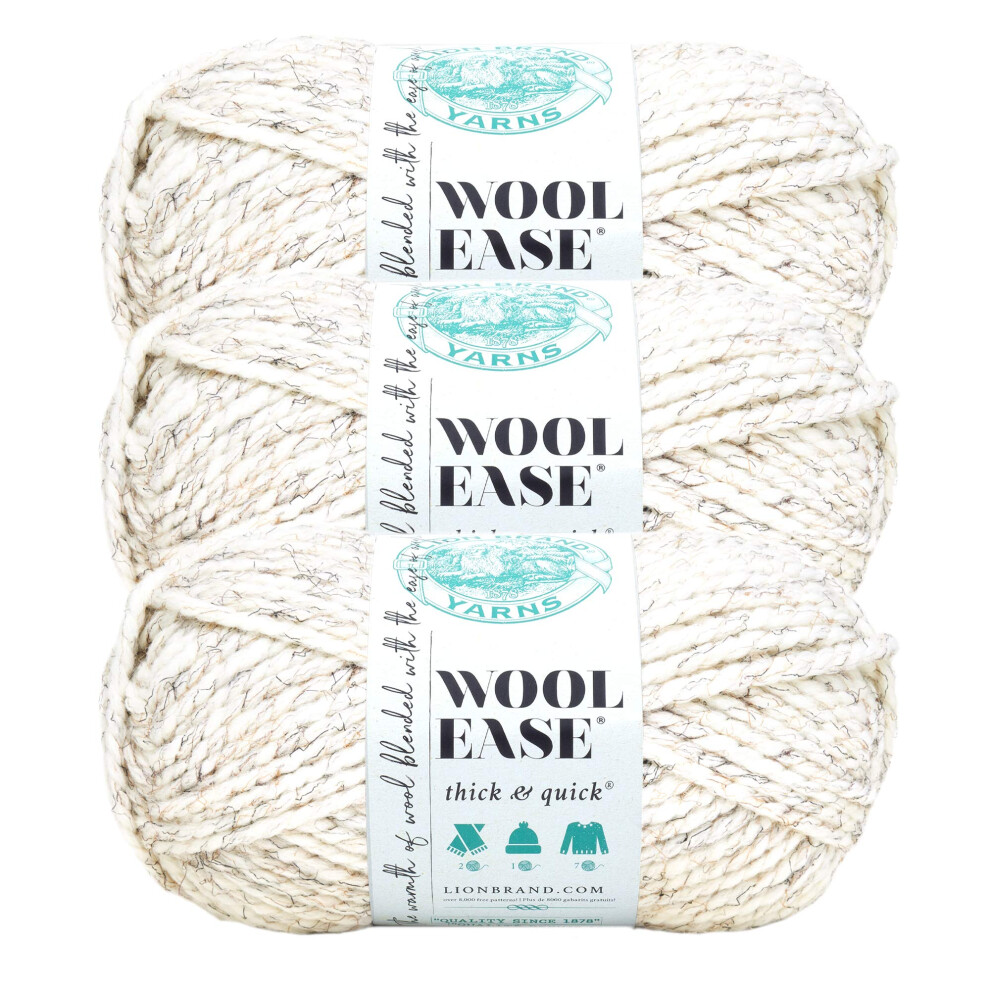 Lion Brand Yarn Wool-Ease Thick & Quick Yarn  Soft and Bulky Yarn for Knitting  Crocheting  and Crafting  3 Pack  Wheat