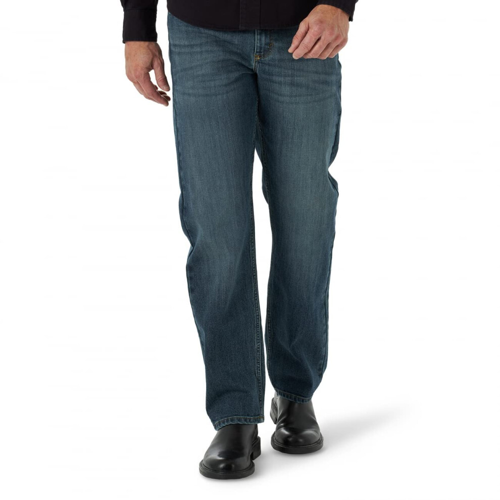Jean Wrangler pour homme, coupe d   contract   e, extensible, bleu marine, 38 l x 32 L