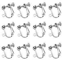 LASSUM 10 Pcs Silver Plated Clip-on Earring Converter with Screw Adjustment for DIY Earrings 14x15mm