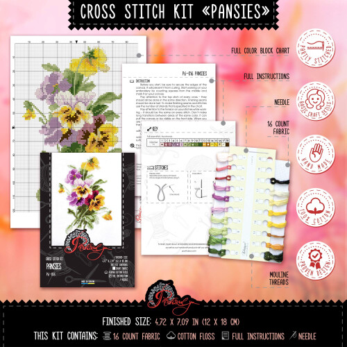 Kit de Bordado em Ponto Cruz 'Violetas' 2