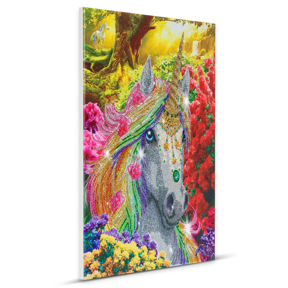 Crystal Art Unicorn Forest Voorgemonteerde DIY 5D Diamond Painting Kit Regenboogjuwelen op gespannen canvas Houten frame Groot 40x50 cm (16x20 inch)