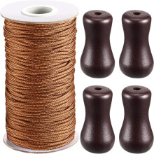 Hestya 1.8 mm White Braided Lift Shade Cord 55 Yards/roll with 4 Pieces Wood Pendant for Aluminum Blind Shade Gardening Plant and Crafts(Brown)