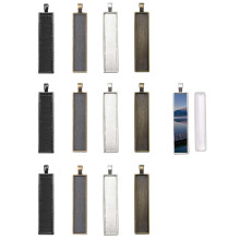 Sowaka 12 stuks hangerbak met 12 stuks glas voor het maken van sieraden cabochons rechthoekige omlijsting zilver zwart hars bakken koepeltegels voor