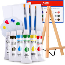 J MARK Farbset  Mini-Leinwand-Acryl-Malset mit Holzstaffelei, Leinwnden, Pinseln und mehr