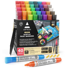 ARTEZA Set de 40 Markere cu Vopsea Acrilică pentru Sticlă, Olărie, Ceramică, Plastic, Piatră și Pânză - Markere de Artă Vii și Versatile