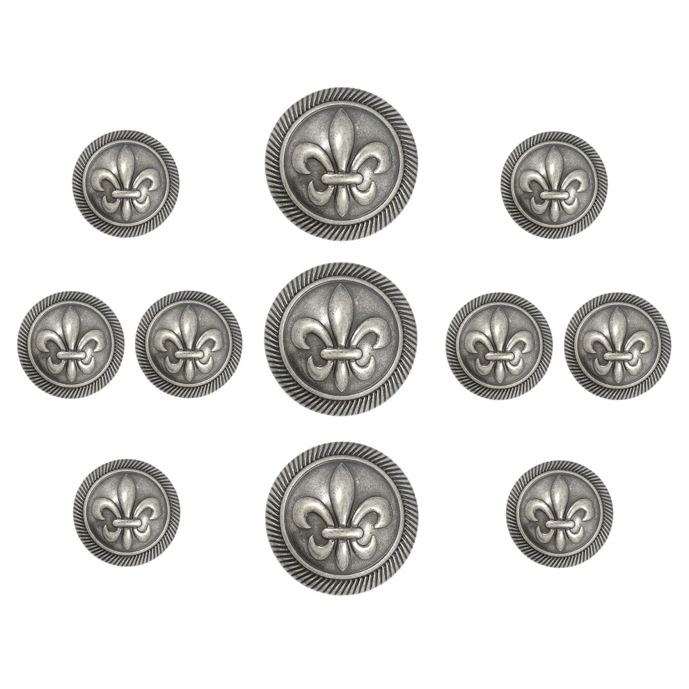 Boutons bomb   s     tige en m   tal Fleur de Lys Bezelry. Lot de boutons de blazer. 3 pi   ces de 25 mm, 8 pi   ces de 18 mm (gris argent   )