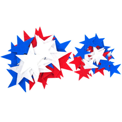 Estrelas de Feltro Rígido 1,5 e 3 polegadas 46pc (Vermelho, Branco e Azul)