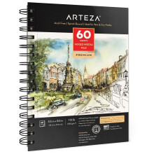 ARTEZA Mixed Media Schetsboek 5,5 x 8,5 inch Pak van 1 60 vellen Microgeperforeerd spiraalgebonden papierblok voor natte en droge media