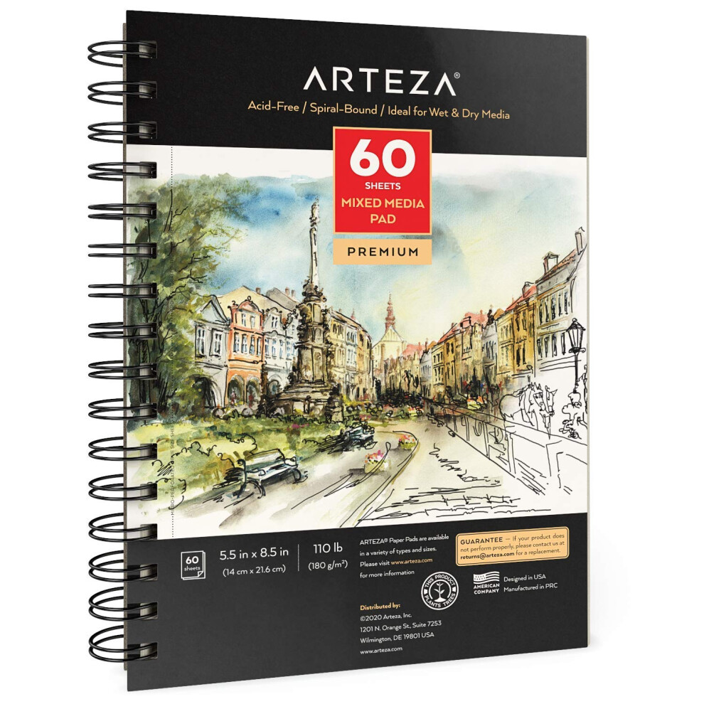 Cuaderno De Bocetos Arteza Para T Cnicas Mixtas, 5,5 X 8,5 Pulgadas, Paquete De 1, 60 Hojas, Bloc De Papel Microperforado En Espiral Para T Cnica-image