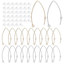 Aylifu 40pcs 316 Stainless Steel Ear Wires V-Shape Hypoallergenic Earrings Hook 40pcs Clear Earring Backs for Jewelry Making Crafting Silver and Gold