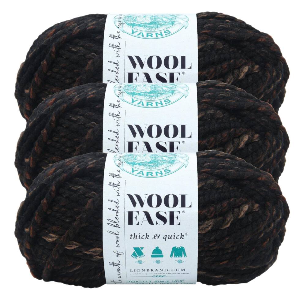 Lion Brand Yarn Wool-Ease Thick & Quick Yarn  Soft and Bulky Yarn for Knitting  Crocheting  and Crafting  3 Pack  Toasted Almond