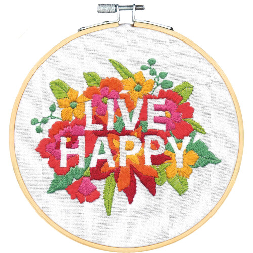Kit de Bordado Dimensions 72-76107 Live Happy com Arco de Bambu de 6" 2