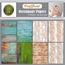 CrafTreat Wood Decoupage Paper for Furniture - Woods and Floral Wood Background - Size: A4 (8.3 x 11.7 Inch) 8 Pcs - Decoupage Paper for Crafts and Sc