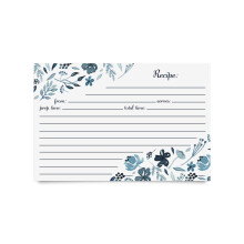 Tarjetas de recetas florales Jot & Mark de 4 x 6 | Cartulina gruesa de doble cara, 50 unidades (floral ndigo)