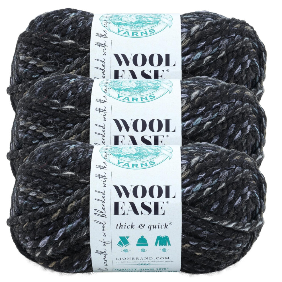 Lion Brand Yarn Wool-Ease Thick & Quick Yarn  Soft and Bulky Yarn for Knitting  Crocheting  and Crafting  3 Pack  Metropolis