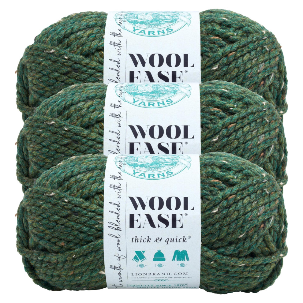 Lion Brand Yarn Wool-Ease Thick & Quick Yarn  Soft and Bulky Yarn for Knitting  Crocheting  and Crafting  3 Pack  Kale