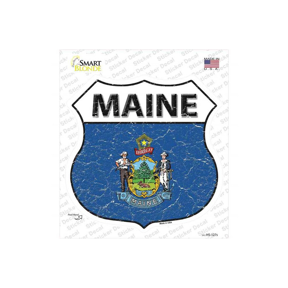 Smart Blonde Hs-127S-M Maine Flag Novelty Highway Shield Sticker Decal - Medium 792636469701