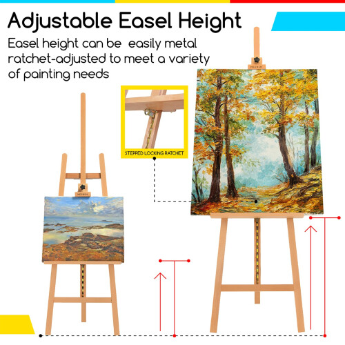 MEEDEN Large Basic Studio Easel: Hold Canvas up to 50'' Solid Beech Wood Artist Easel - Adjustable Height and Working Angles A-Frame Floor Painting E 2