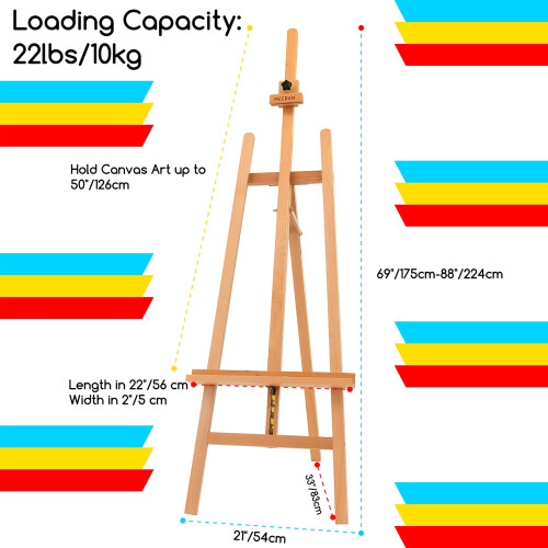 MEEDEN Large Basic Studio Easel: Hold Canvas up to 50'' Solid Beech Wood Artist Easel - Adjustable Height and Working Angles A-Frame Floor Painting E 1