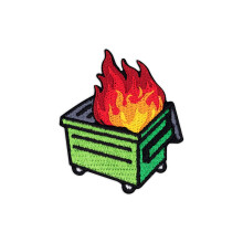 Winks For Days Dumpster Fire Dumpster Broderet Iron-On Patch (Dumpster Fire - Gr?n)