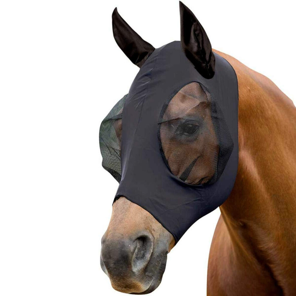 (Cob, Black/Black) Weatherbeeta Stretch Bug Eye Saver With Ears