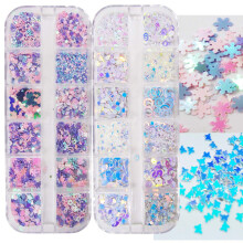 LuckForever 2 Dozen Chunky Glitter Flakes Hart Ster Klaverblad Sneeuwvlok Iriserend Blauw Glitters