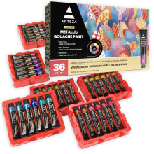 ARTEZA Metallic Gouacheverfset van 36 12 ml/0,4 US Fl Oz Gouacheverftubes Glitterverf voor Canvas en Papier