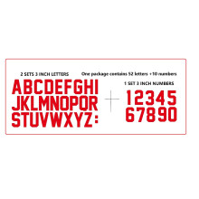 Fanbrilliant Totaal 64 stuks 3 inch strijkletters en 3 inch cijfers Dubbele A tot Z strijkletters voor sportshirts, T-shirts en teamnaampatches (rood)
