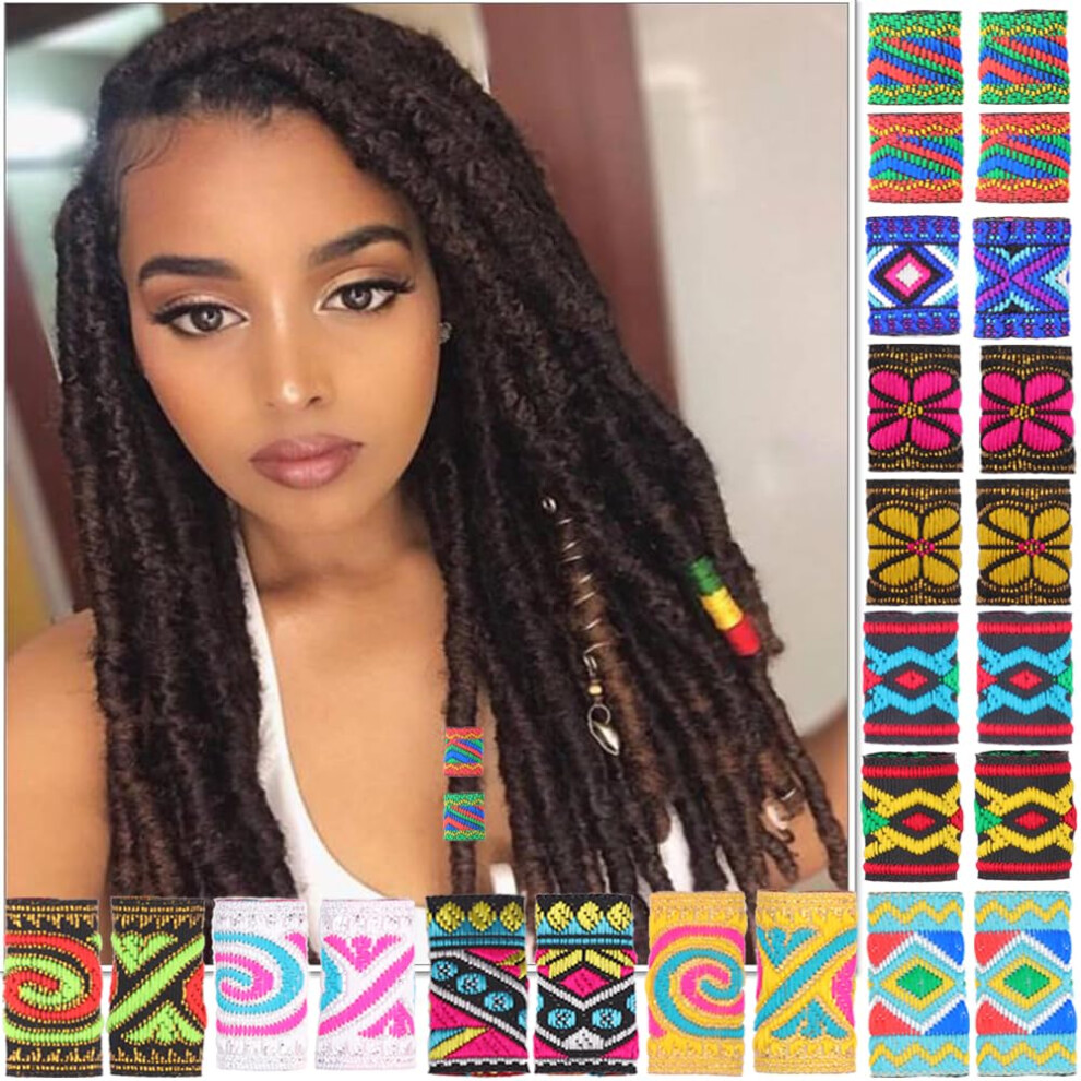 Tubes de perles en tissu pour dreadlocks, accessoires pour cheveux, tresses, 24 pi   ces, diff   rents styles (couleurs m   lang   es)