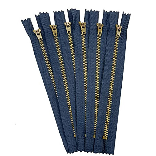 AMORNPHAN 6 pcs Zíperes Metálicos Fechados de 6 Polegadas #5 Azul Marinho com Deslizante de Latão