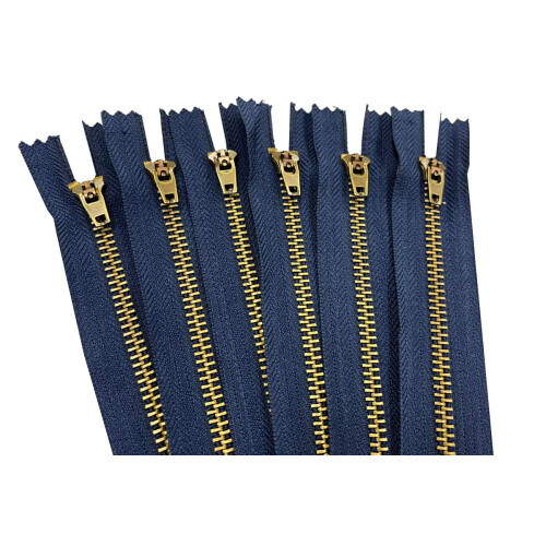 AMORNPHAN 6 pcs Zíperes Metálicos Fechados de 6 Polegadas #5 Azul Marinho com Deslizante de Latão 1