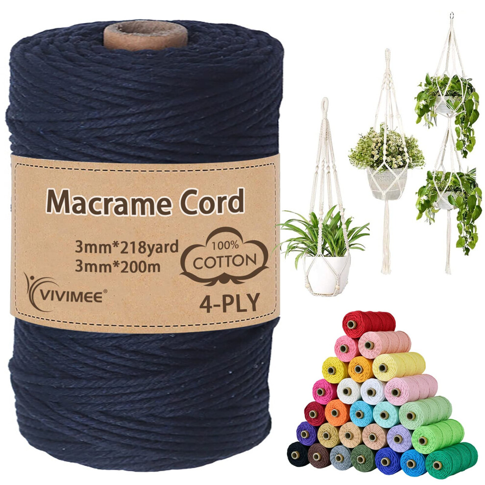 Makramee-Kordel Vivimee, 3 Mm X 218 Yards (Ca. 200 M), Nat Rliches Makramee-Seil Aus Baumwolle, 4-Str Ngige Schnur, Farbiges Baumwollseil, Bastel-image