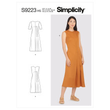 Simplicity SS9223U5 Misses' Asymmetriska Plisserade Klänning Syset, Designkod S9223, Storlekar 16-24