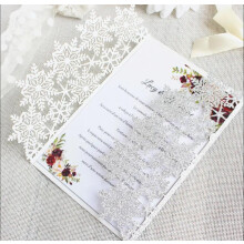 50sets julesnowfnuginvitationer Snow Flower Laser Cut Wedding Invitation Card Custom White Lace Invites med konvolut & indre papir (Gliter Silver