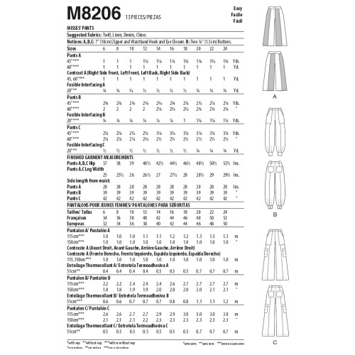 McCall's Misses' Cargo Pants Sewing Pattern Kit  Code M8206  Sizes 16-18-20-22-24  Multicolor 1