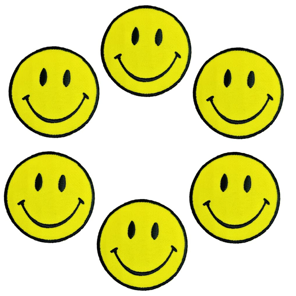 Xomise 6 St Ck Runde Gelbe Aufn Her Mit Lustigem L Cheln Im Retro-Hippie-Stil, Zum Aufb Geln, Bestickt-image