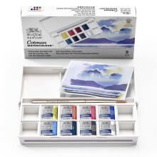 Winsor & Newton Cotman Aquarellfarben-Set, 8 Halbn   pfchen, Himmelsfarben mit Pinsel
