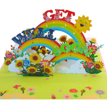 Linda ventana emergente - Get Well pronto Pop Up Up Card - Tarjeta de aliento en 3D Mejora Tarjeta pronto con arco iris y flores - Pensamiento co