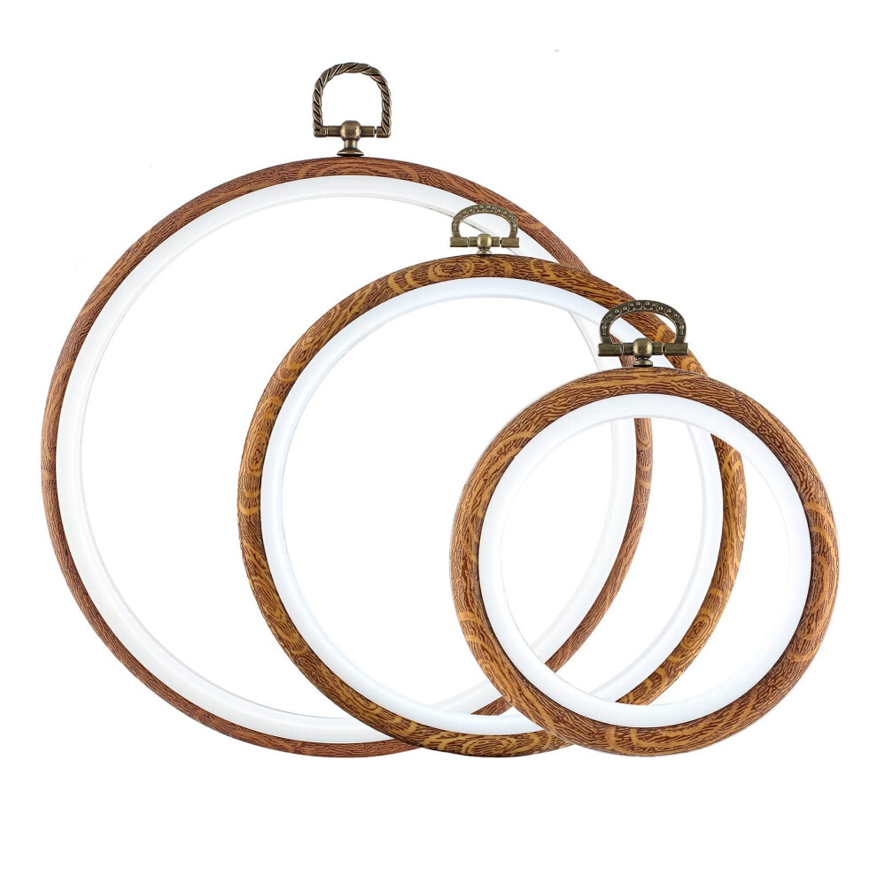 Piutouyar 3 Sztuki Okragle Haftowe Zestaw Hoop Zestaw Nasladowane Drewniane Wyswietlacze Haftowe Haftowe Pierscien Kregowe Cross Stitch Hoop For-image