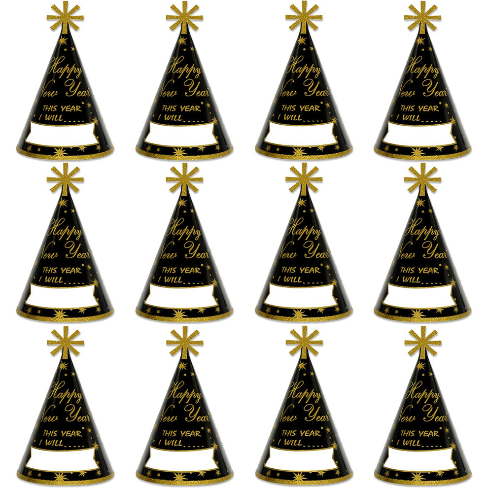 12 Pz Capodanno Forniture Del Partito 2022 Oro Glitter Felice Anno Capodanno Partito Favore Cono Cappelli Per Il Conto Alla Rovescia Partito-image